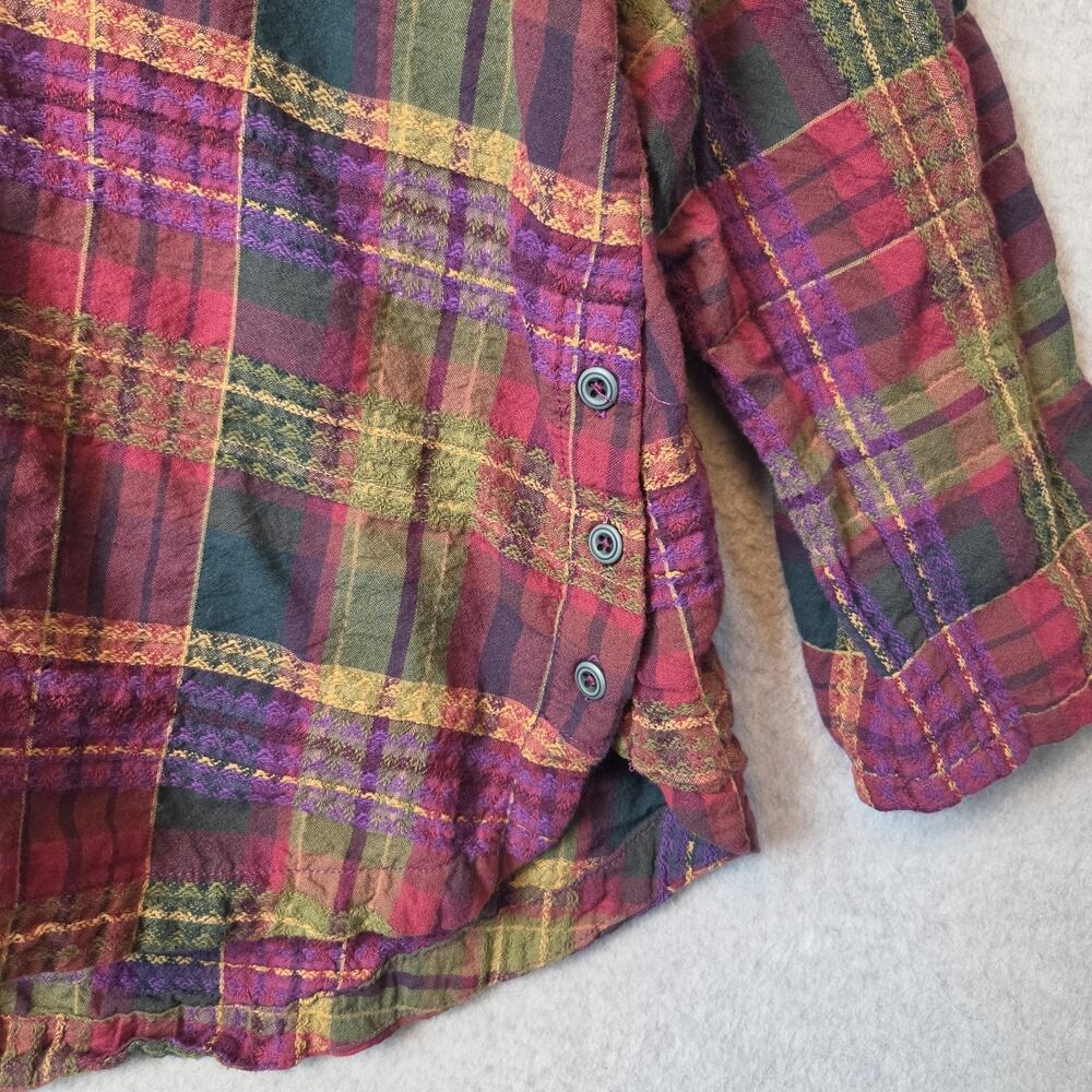 Habitat Forest Windowpane Plaid LS Button Up Jacquard Shirt Women's Lrg Stretch - Picture 5 of 12